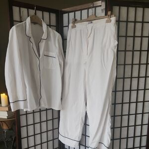 J. Crew White Pajama Set with Black Accents